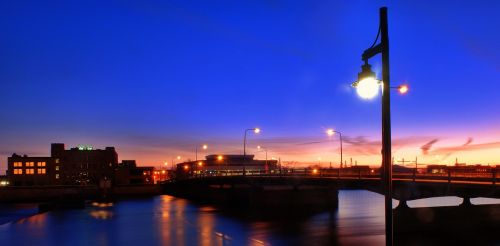 sunset cityscape streetlight