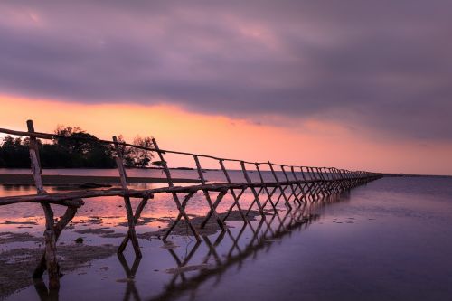 sunset the sun wooden bridge