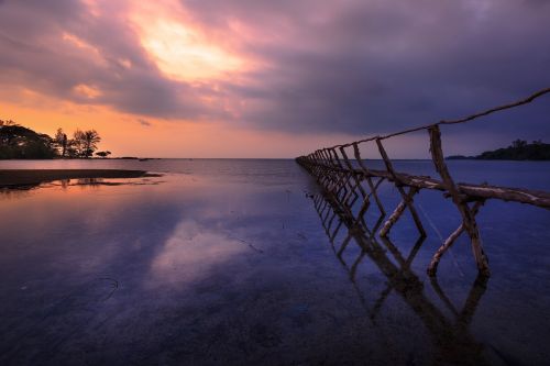 sunset the sun wooden bridge