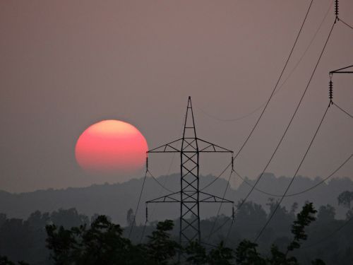 sunset electric pylon electric tower