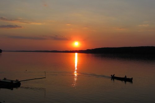 sunset  river  boat