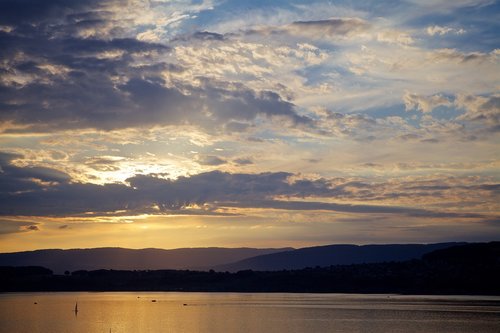 sunset  lake  mountains