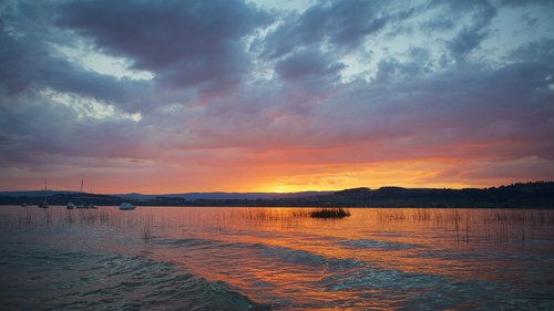 sunset  lake  mountains