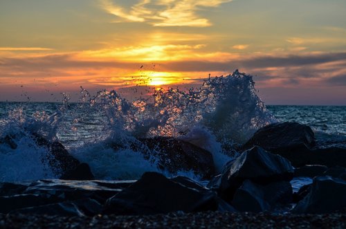 sunset  wave  spray