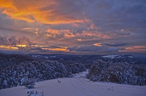 sunset  winter  landscape