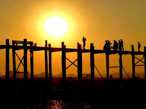 sunset  bridge  burma