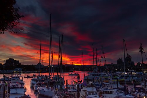 sunset  ships  ocean