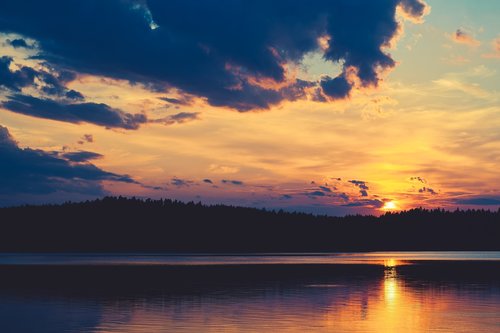 sunset  lake  water