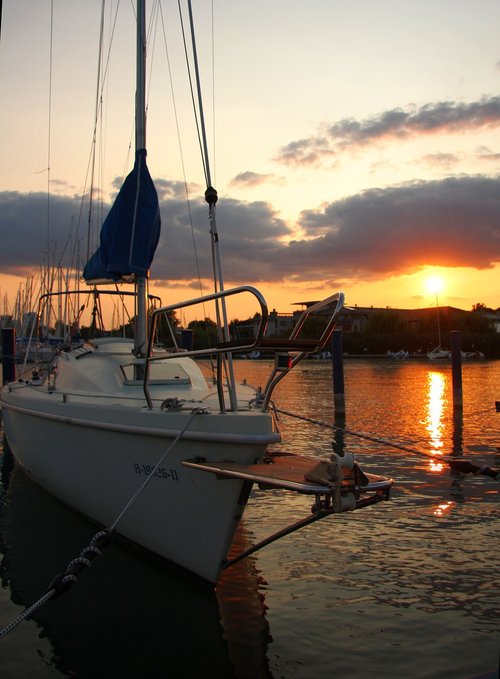 sunset  lake balaton  sailing