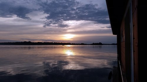 sunset  houseboat  blue