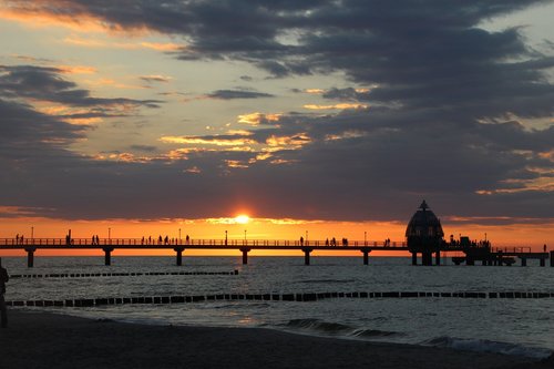 sunset  baltic sea  seebrücke zingst