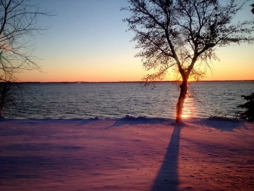 sunset lake winter