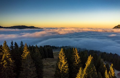 sunset  mountains  fog