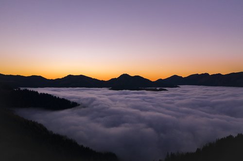 sunset  mountains  fog