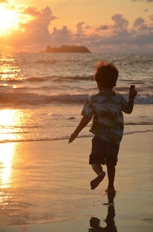 sunset  child  beach