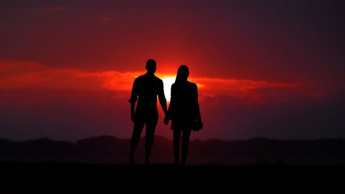 sunset  couple  love