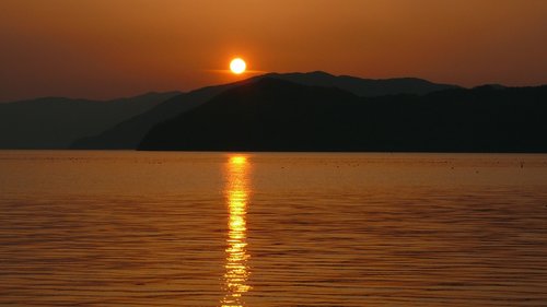 sunset  lake  calm