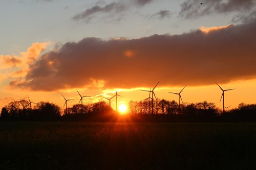 sunset  windräder  wind power