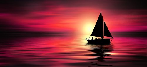 sunset  sea  sailing boat