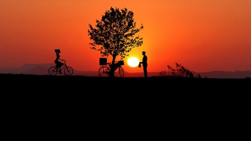 sunset  bike  woman