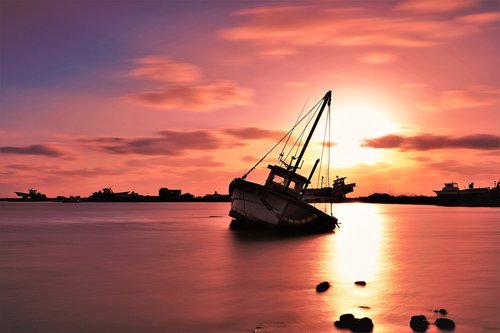 sunset  fishing boats  sea