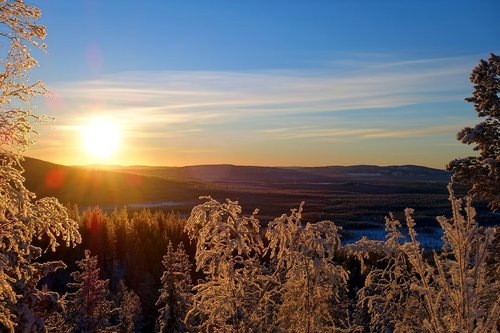sunset  winter  lapland