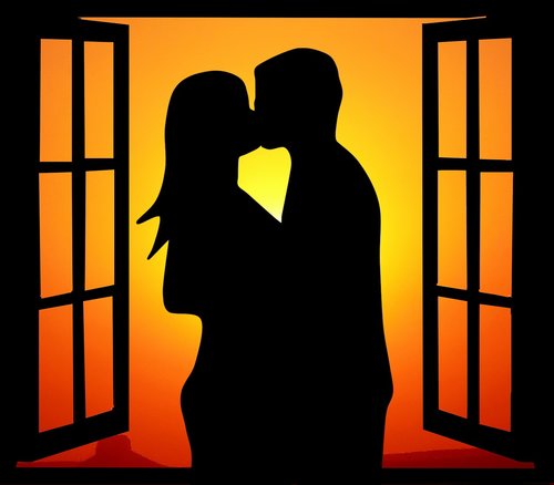 sunset  window  couple