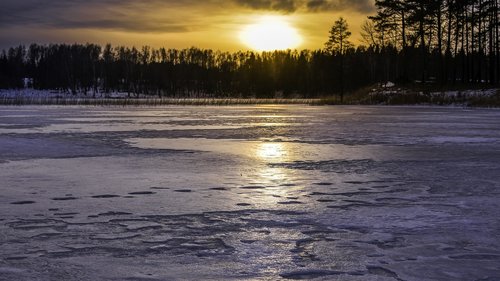 sunset  ice  lake