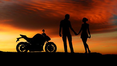 sunset  motorcycle  couple