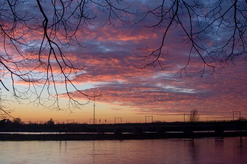 sunset  river  bridge