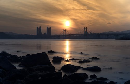sunset  sea  bridge