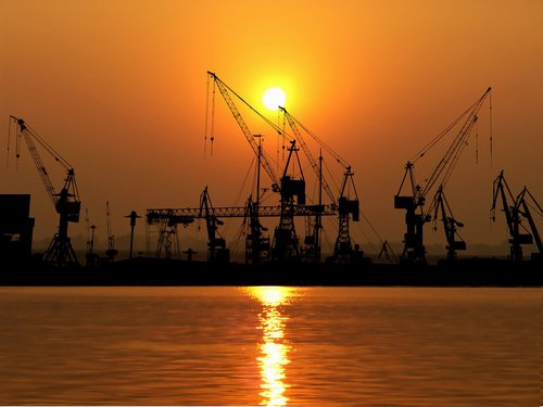 sunset  port  cranes
