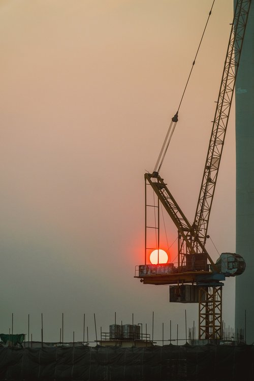 sunset  sun  crane