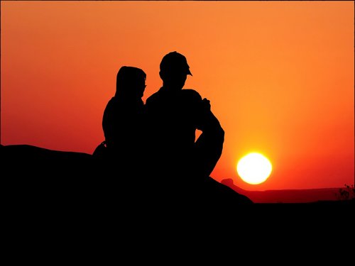 sunset  couple  love