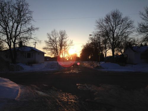 sunset street snow