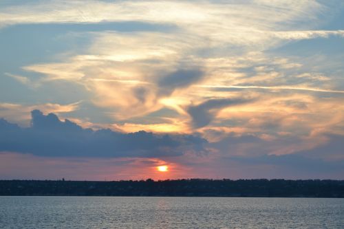 sunset river cloud