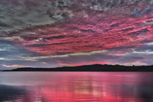 sunset lake reflection