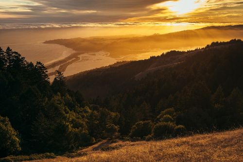 sunset mountain ocean