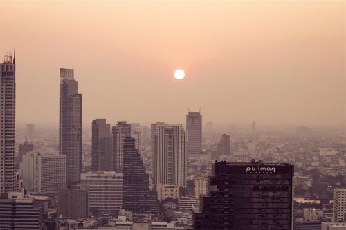 sunset city buildings