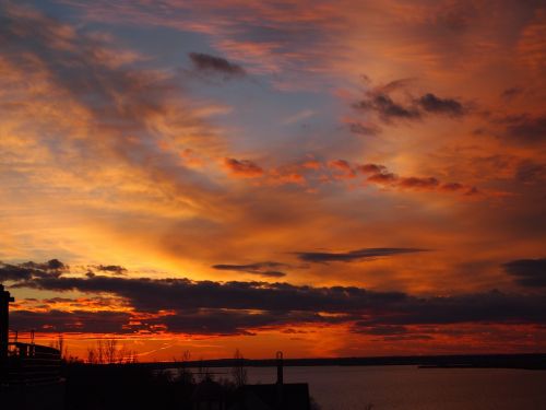 sunset red sky lake velence