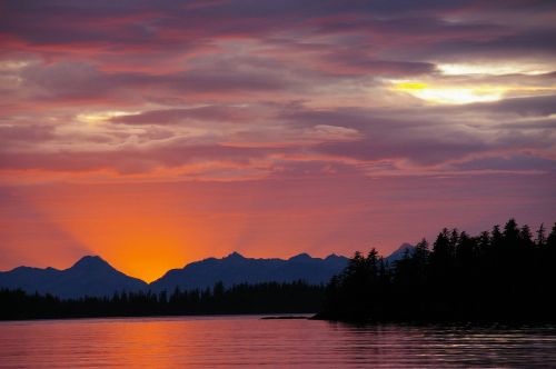 sunset lake mountains