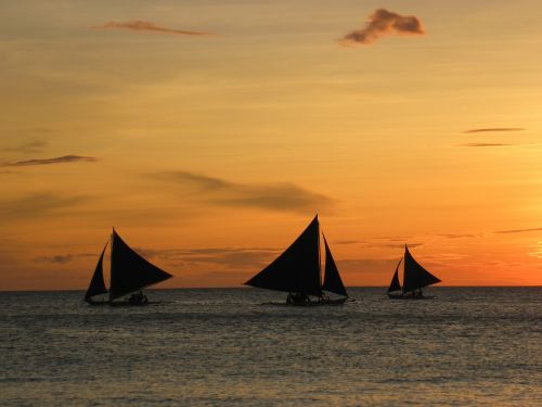 sunset sailing boats