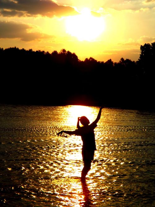 sunset water girl