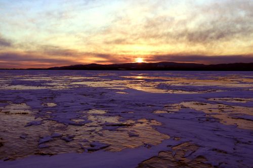 sunset winter baikal ice
