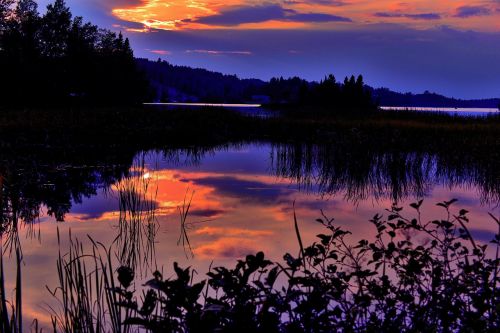 sunset lake sky