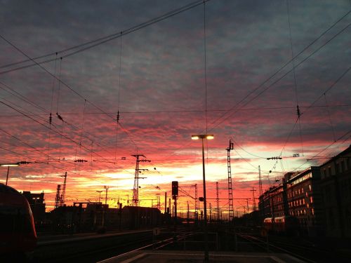 sunset clouds railway station