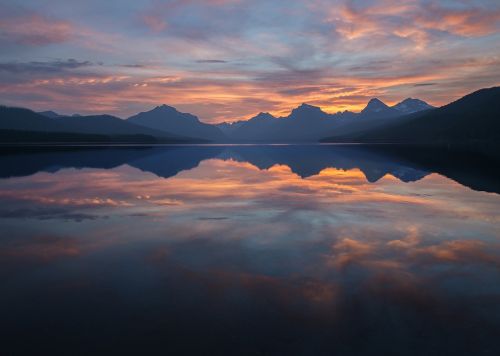 sunset lake mountains