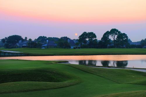 sunset over the golf course grass golf