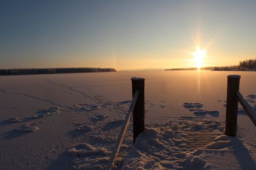 sunshine winter landscape frozen lake