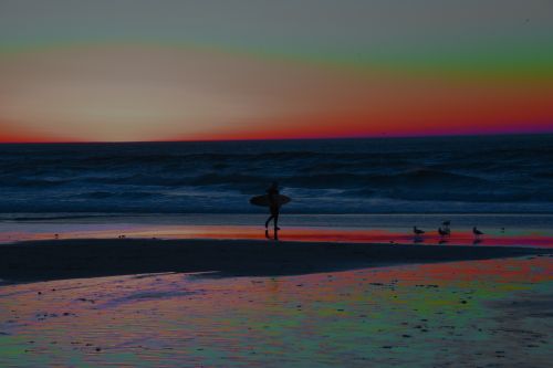 Surfer In The Sunset